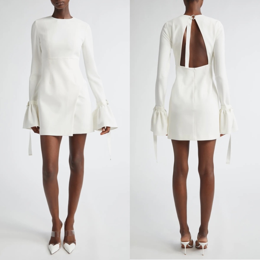 NEW ISRAELLA KOBLA White ZOLA Back Cutout LONG SLEEV Cocktail MINI DRESS 10